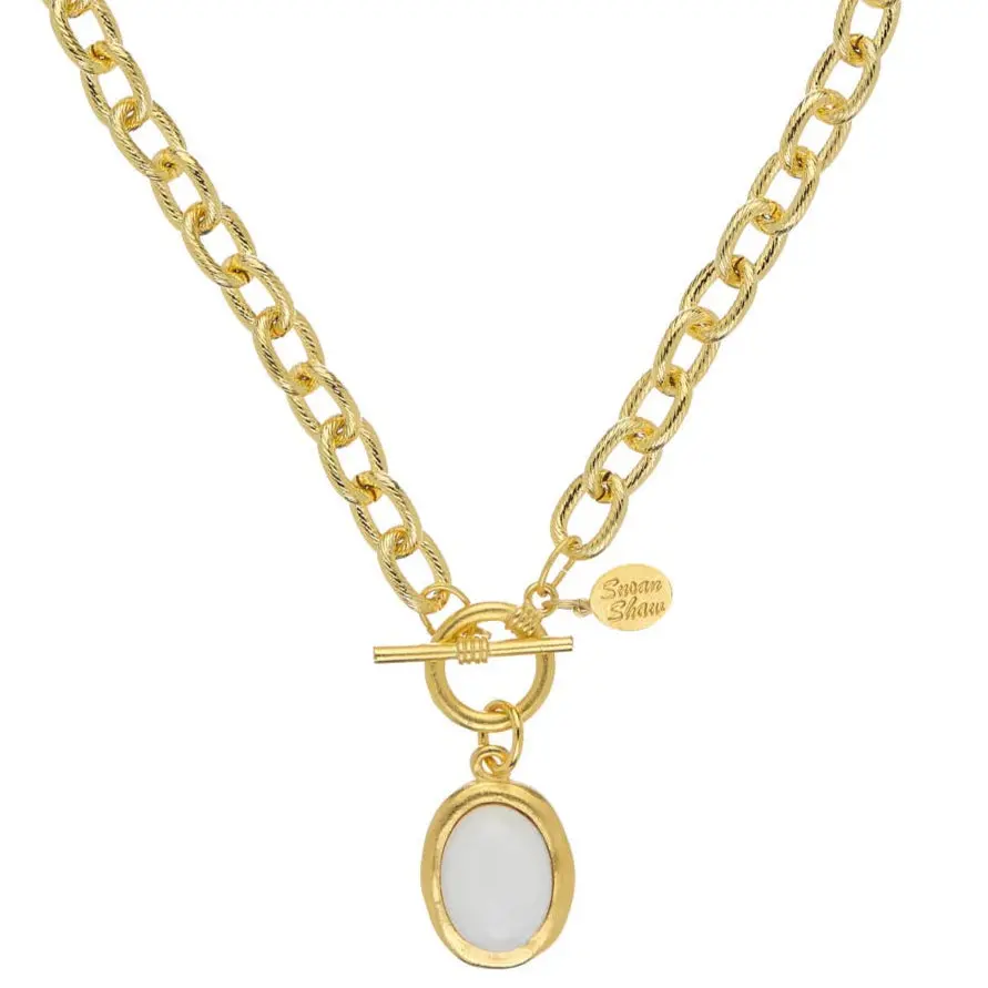 Susan Shaw Gold Cabochon Mother Of Pearl Necklace 1