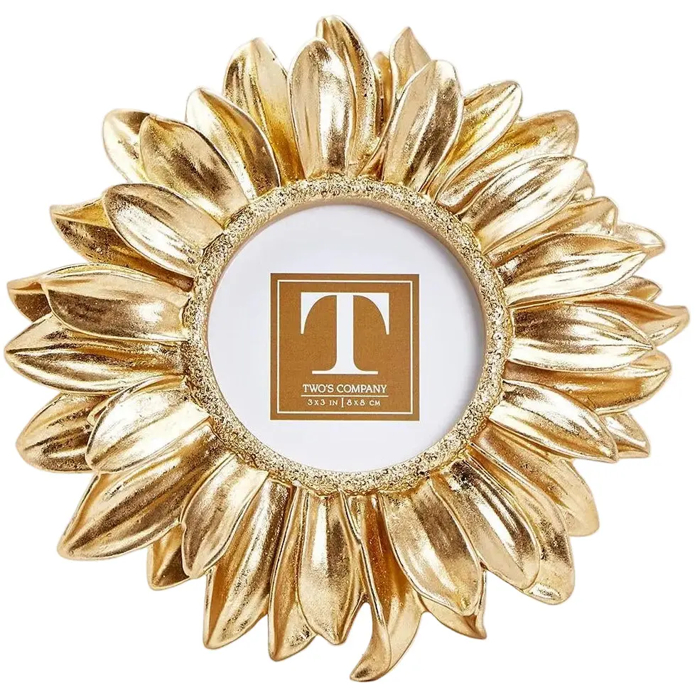 Two's Co. Metallic Gold Sunflower Photo Frame - 3" X 3" 1