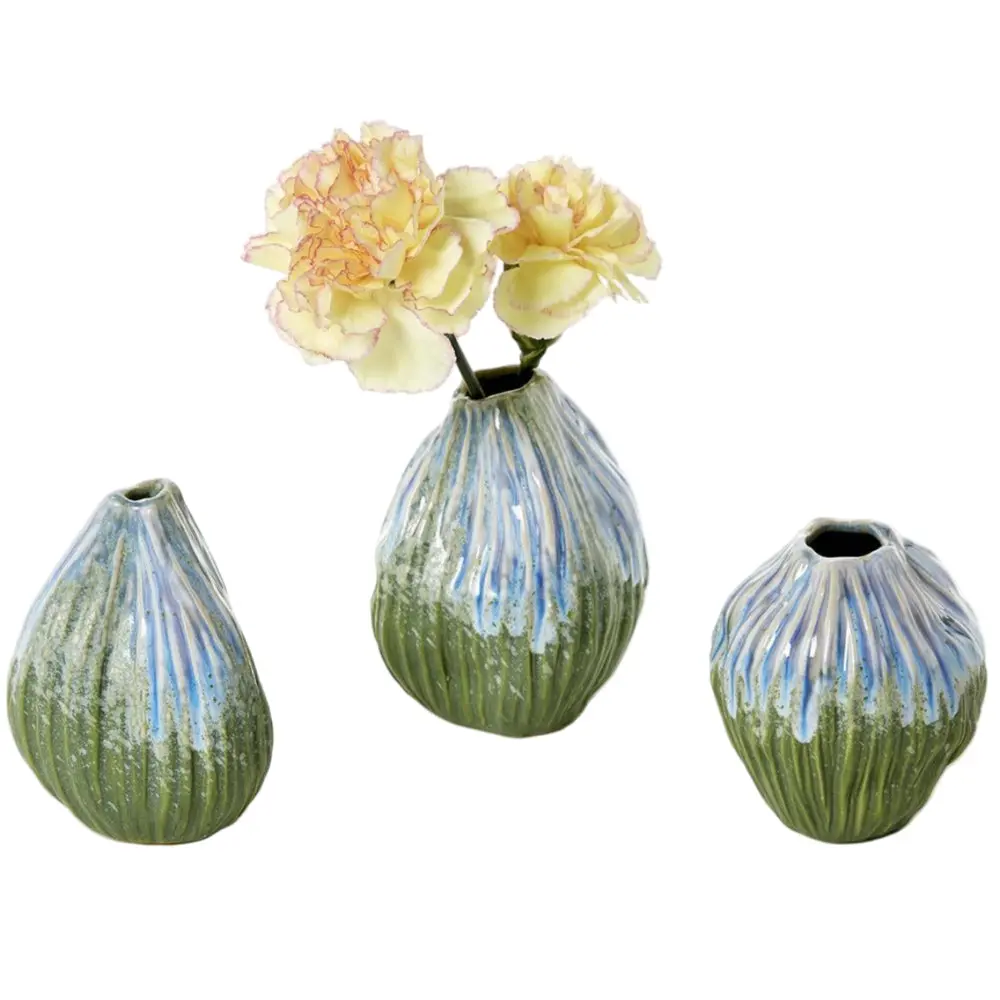 Artisanal Blue/Green Stoneware Bud Vase - 3" 1