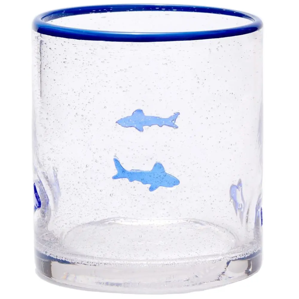 Hand-Painted Double Old Fashioned Shark Bubble Glass - 16 Oz. 1