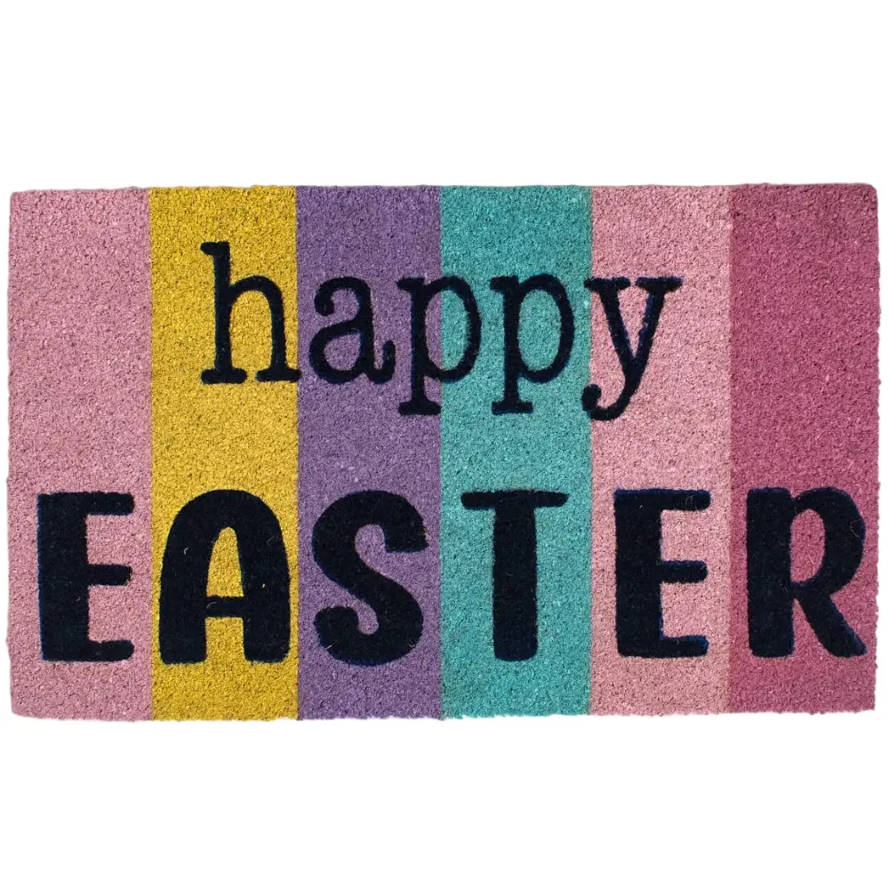 "Happy Easter" Pastel Stripe Coir Mat - 18" X 30" 1