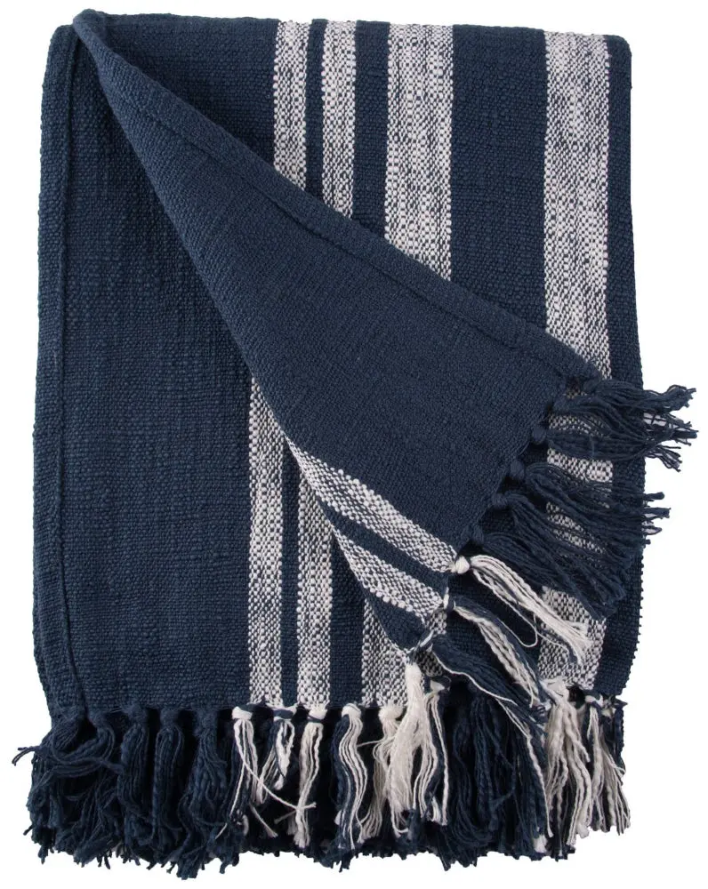 C&F Navy/White Morgan Stripes Cotton Throw Blanket - 50" X 60" 1
