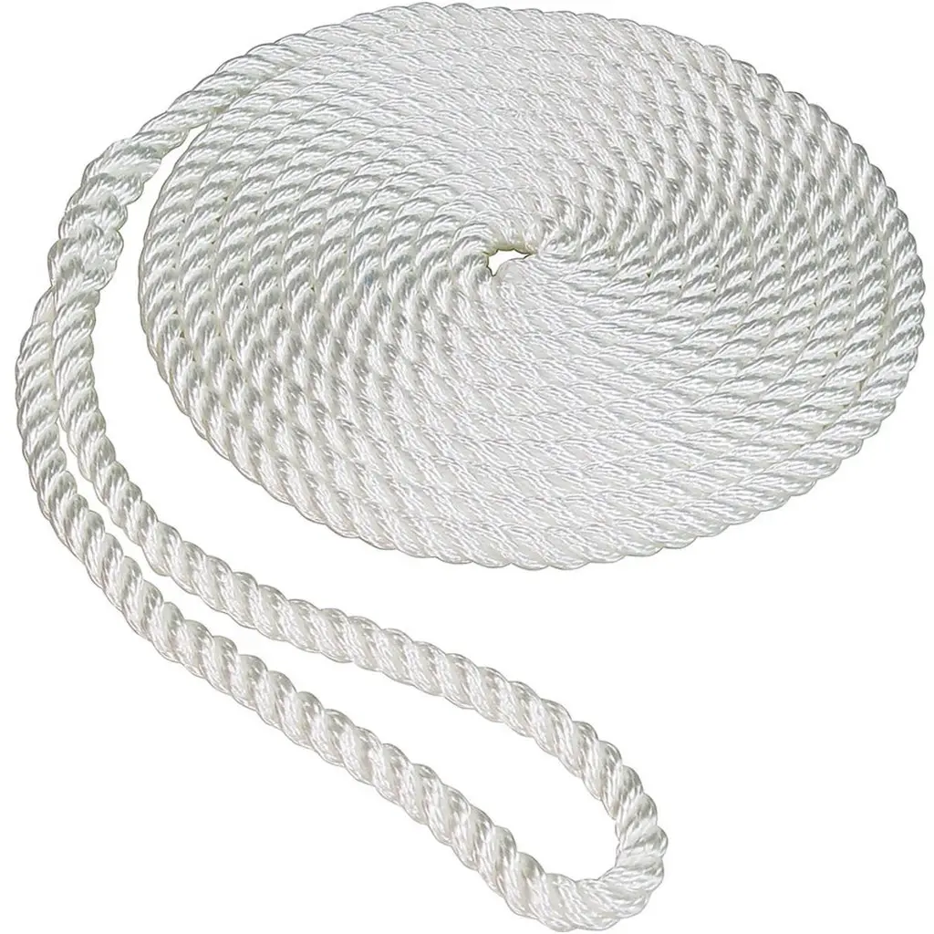 Twisted Nylon Dock Line W/Eye 5/8" X 25' White 1