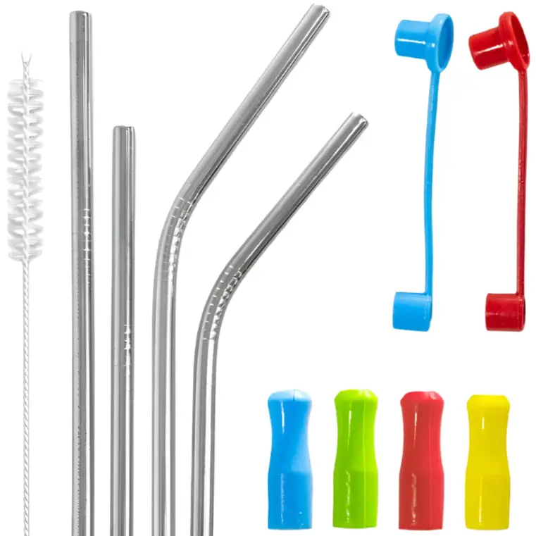 4U Stainless Steel Drinking Straws 4-Pack W/ Caps & Brush 1