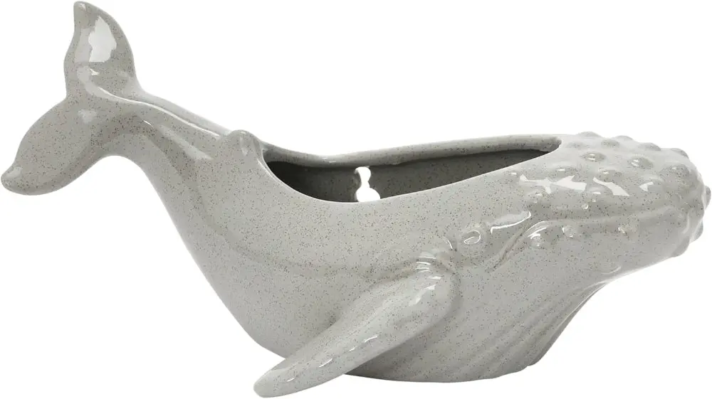 Reactive Glazed Stoneware Blue Whale Wall Planter - 10" 1