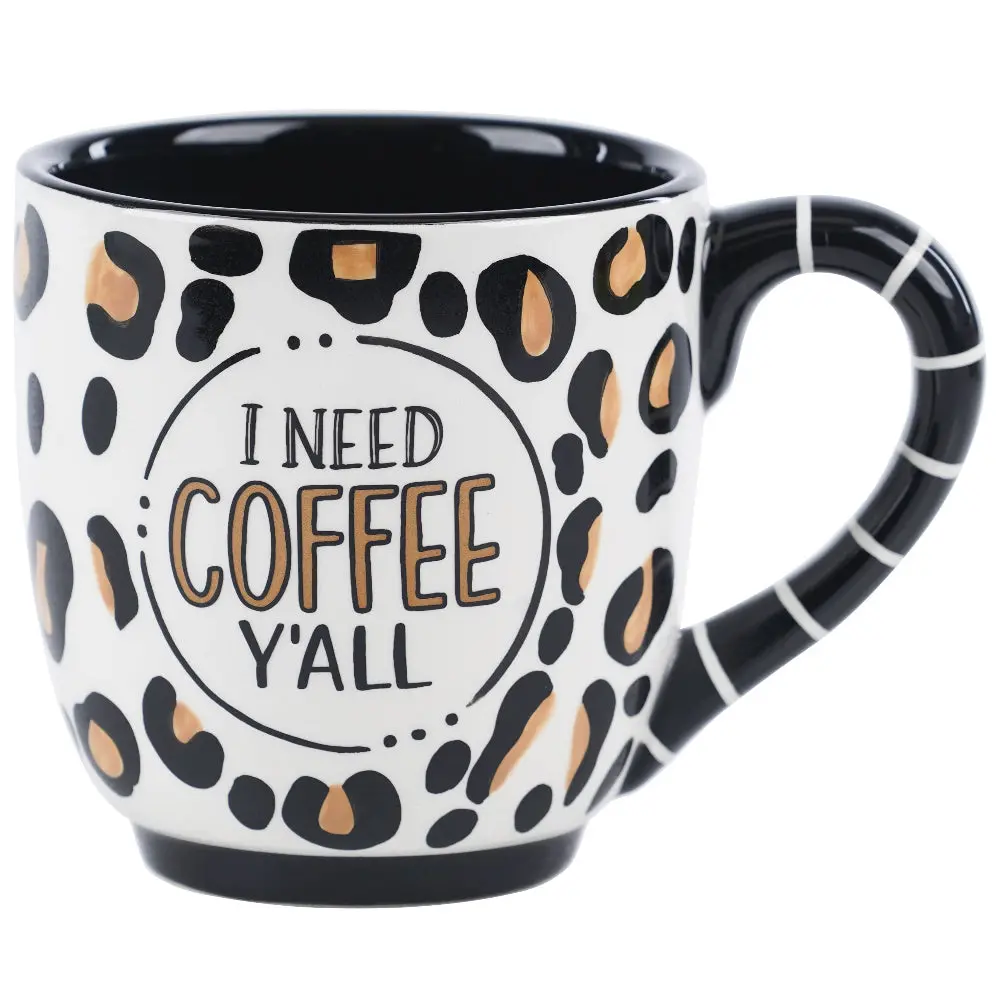 Glory Haus "I Need Coffee Y'all" Cheetah Print Mug - 16 Oz. 1