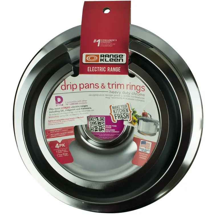 Range Kleen "D" Electric Stove Steel Drip Bowls & Rings - 4 Pc. (Sm/Lg) 1