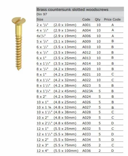 Brass Csk.W.Screw 2X3/8 1