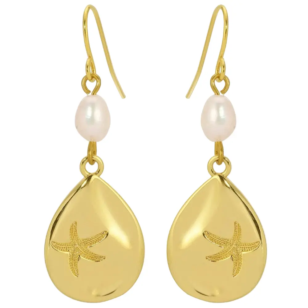 Splendid Iris Gold Plated Starfish Accent Drop Earrings 1