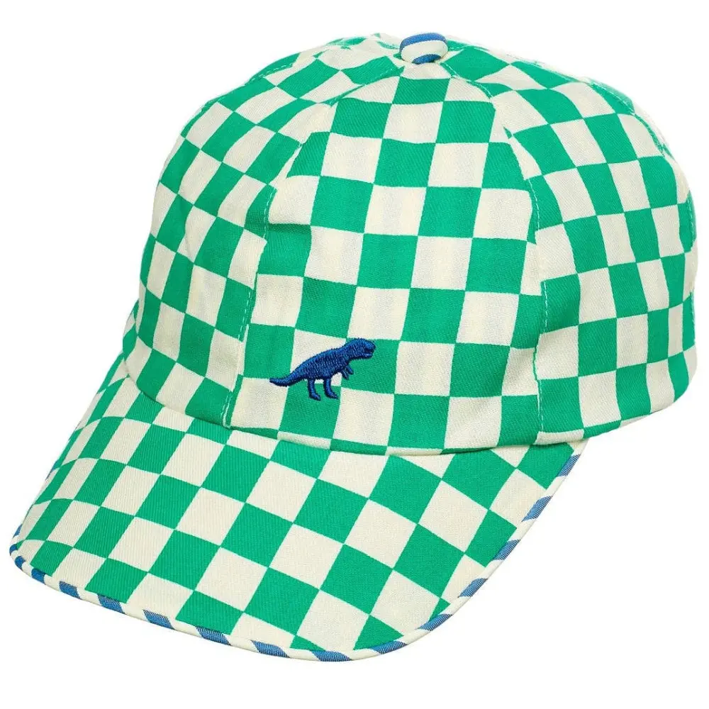 Rockahula Kids Green & White Checkered Dinosaur Cap 1