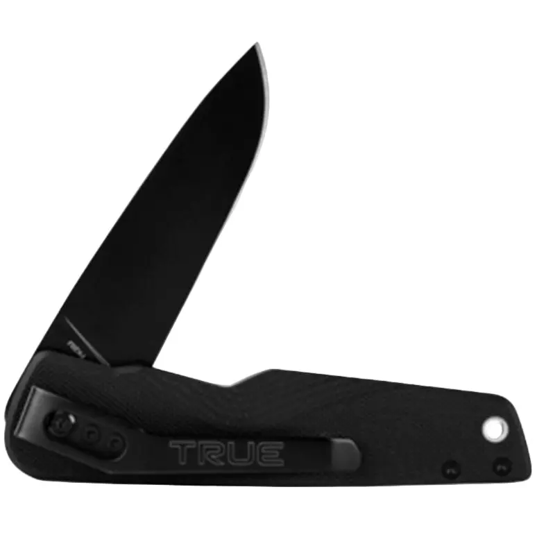 True Stainless Steel Black Ball Bearing Folding Knife - 7.3" 1