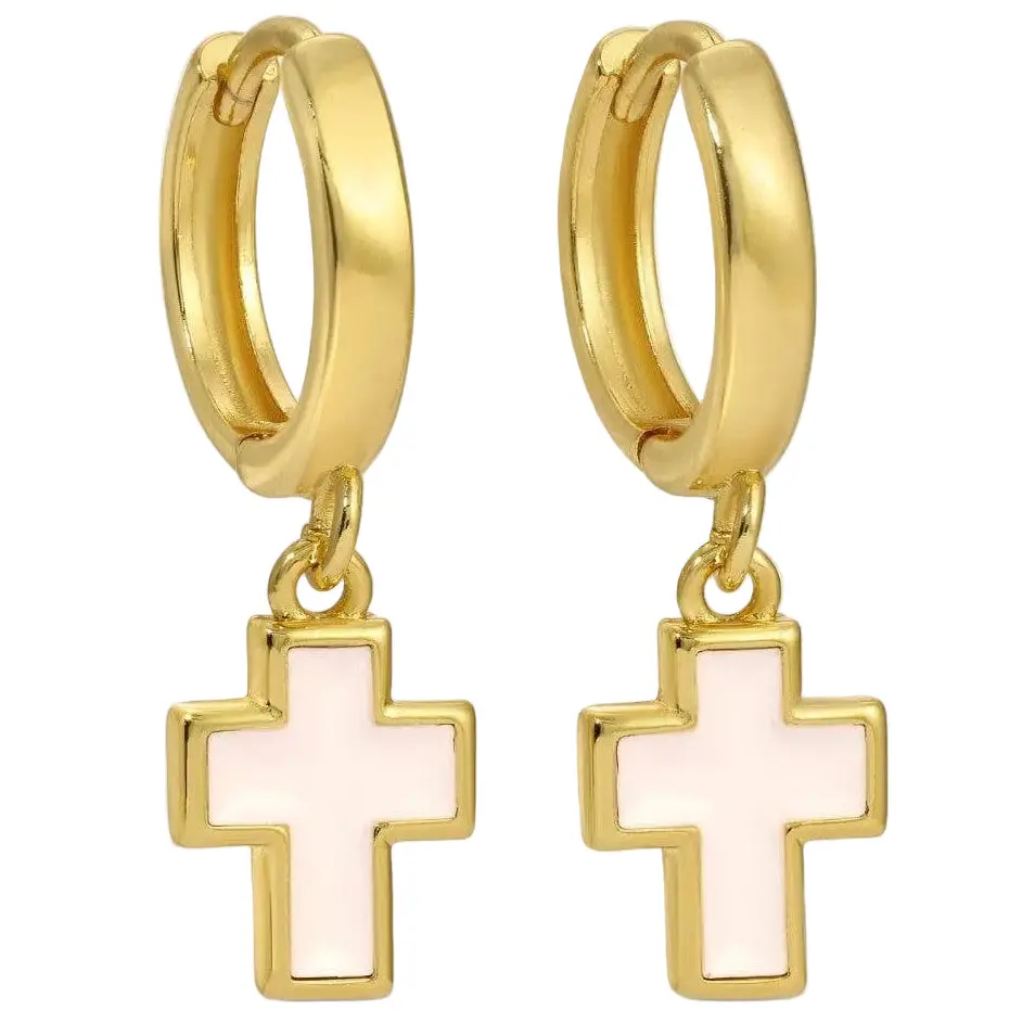 Splendid Iris Gold Cross Huggie Drop Earrings 1