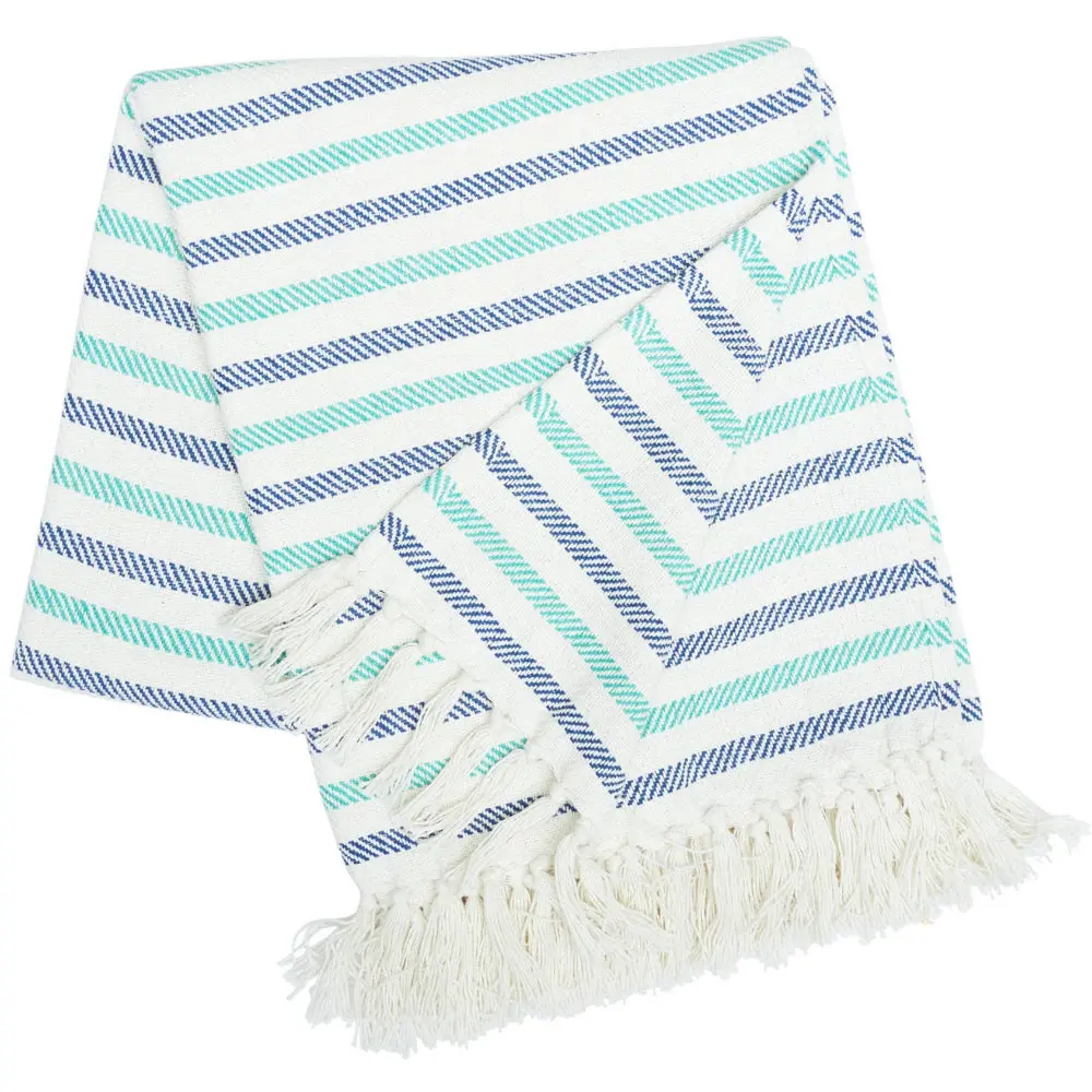 C&F Blue/Green Lakeview Stripes Cotton Throw Blanket - 50" X 60" 1