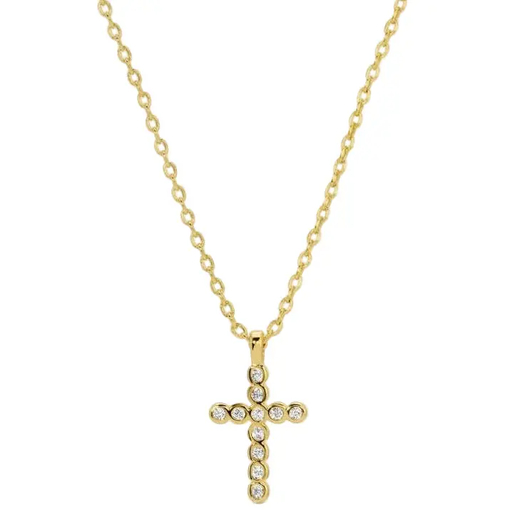 Splendid Iris Gold Cubic Zirconia Delicate Cross Pendant Necklace 1