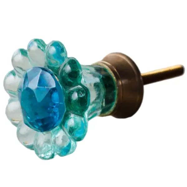 Knobco Aqua Blue Glass Daisy Knob - 1.5" 1