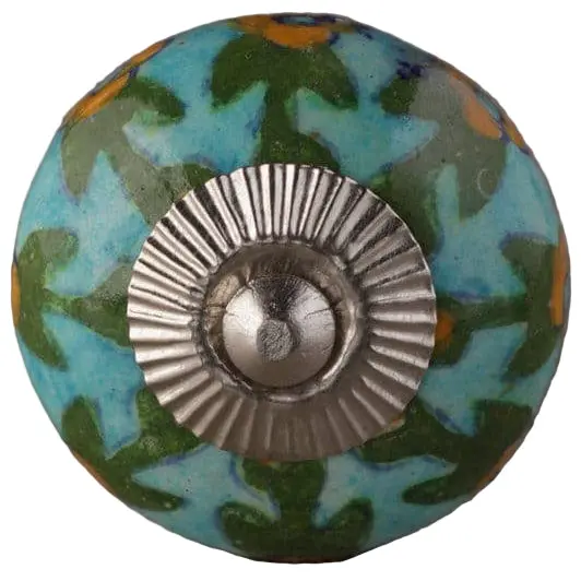 Knobco Turquoise & Green Ceramic Floral Knob - 1.5" 1