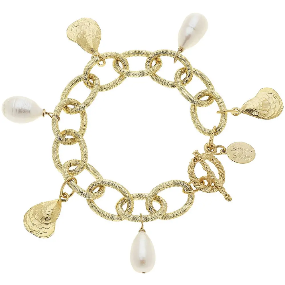 Susan Shaw Gold Oyster Shells & Freshwater Pearls Bracelet 1