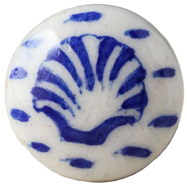 Knobco Blue & White Ceramic Sea Shell Knob - 1.5" 1