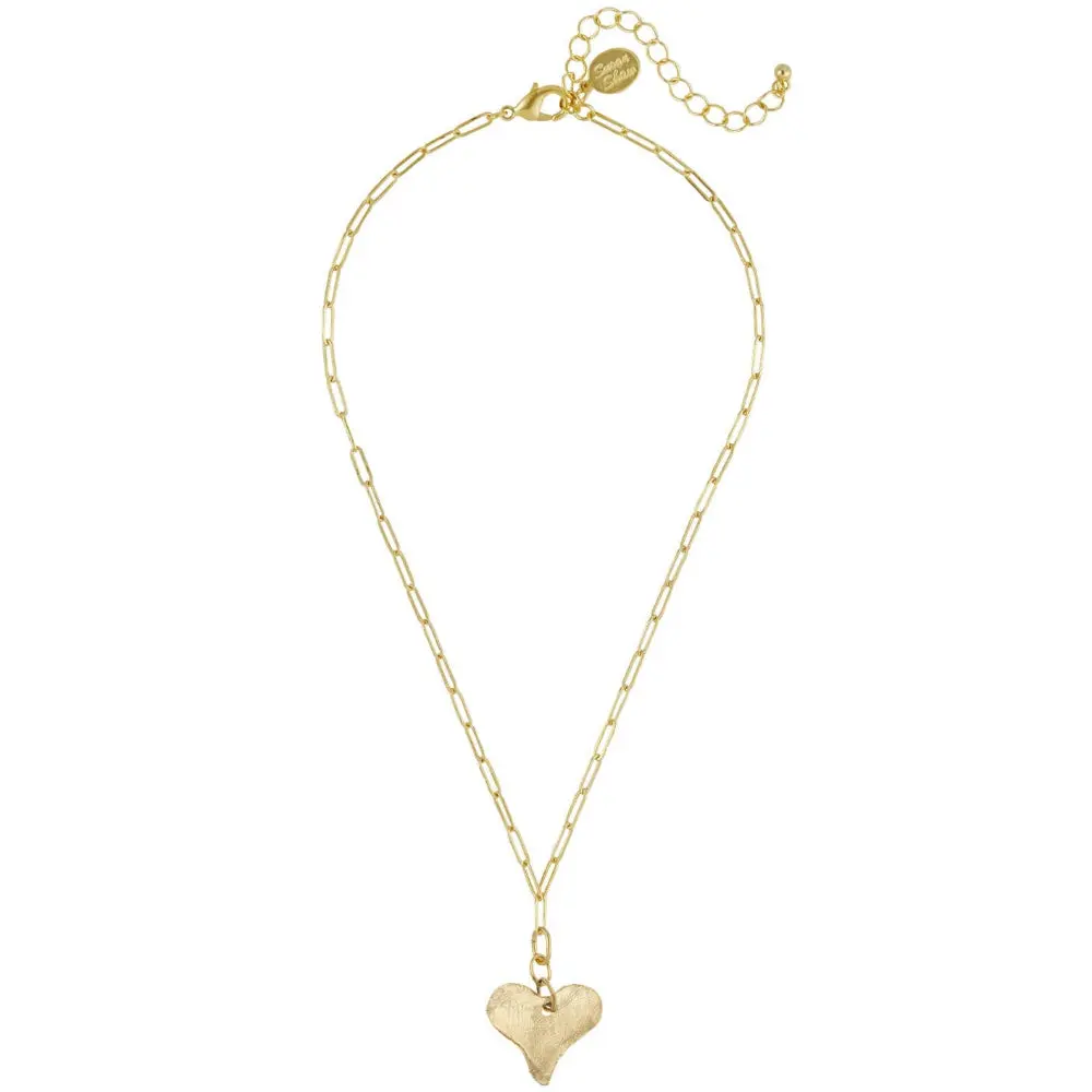 Susan Shaw Gold Mini Heart Pendant Paperclip Necklace 1