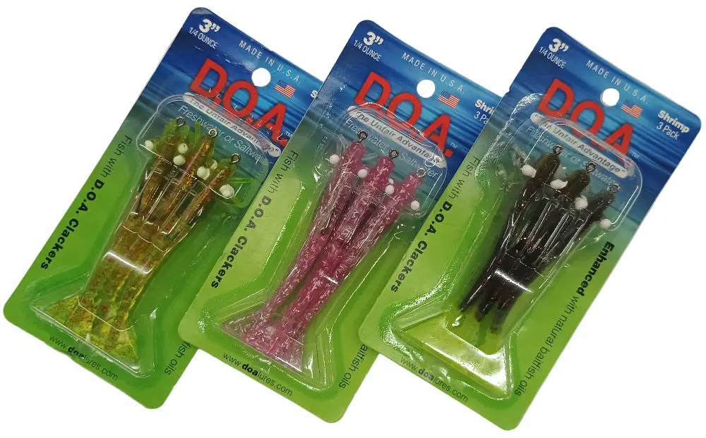 D.O.A. Pre-Rigged 3" Shrimp Scented Soft Lures - 3 Pc. 1