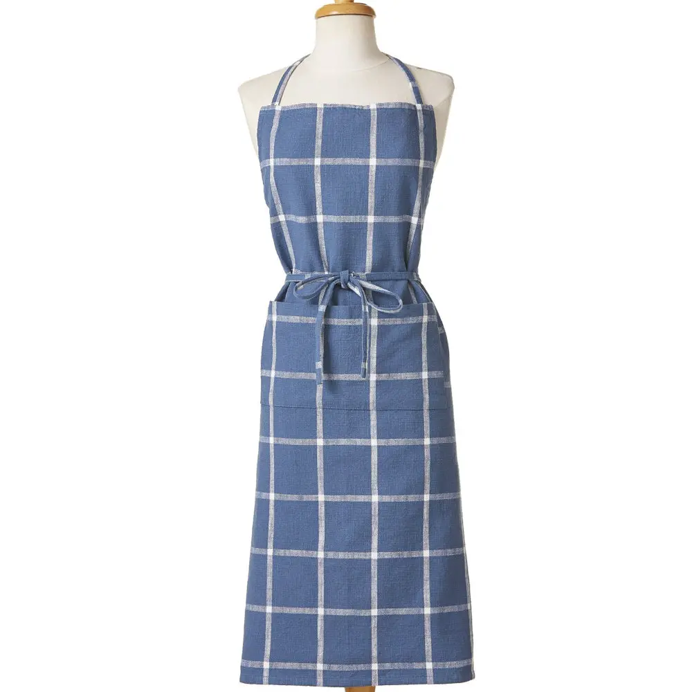 Blue Classic Cotton Slub Check Apron 1