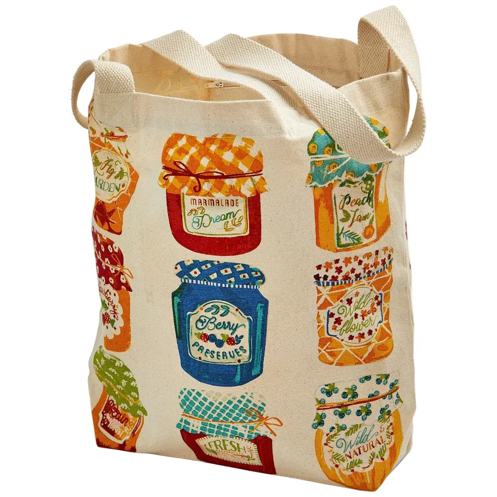 Tag Fruit Jam Jar Cotton Canvas Tote - 15" X 16.5" 1