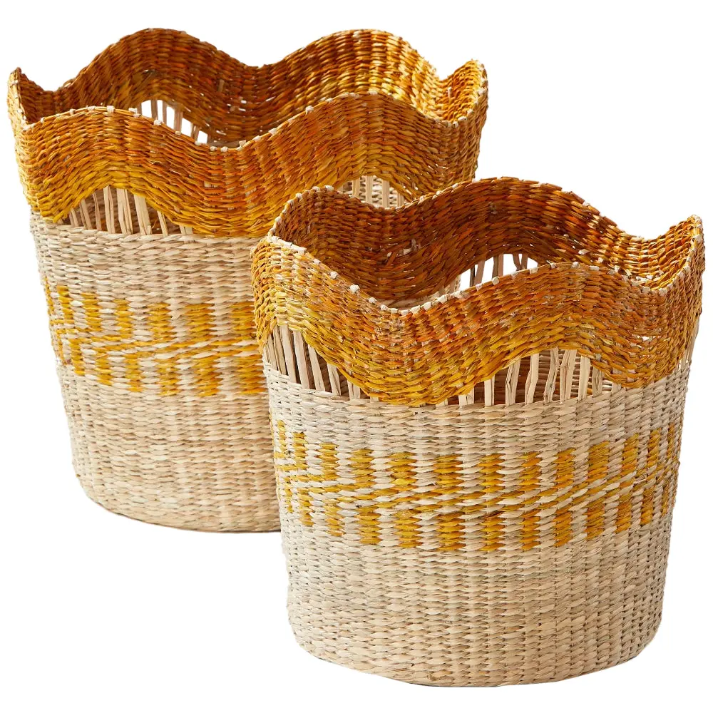 Tag Scalloped Orange Stripe Seagrass Baskets - 12" & 14" 1