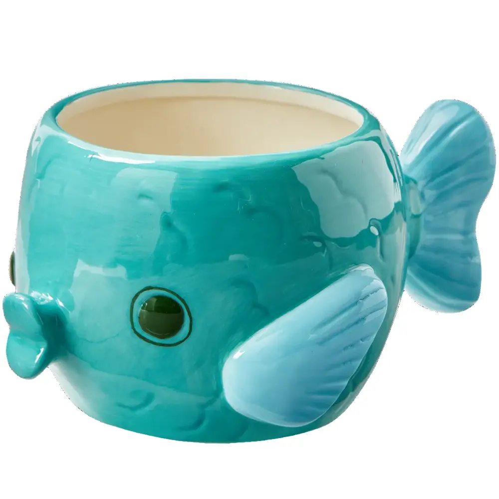 Tag Glazed Teal Stoneware Mini Fish Planter - 4" 1
