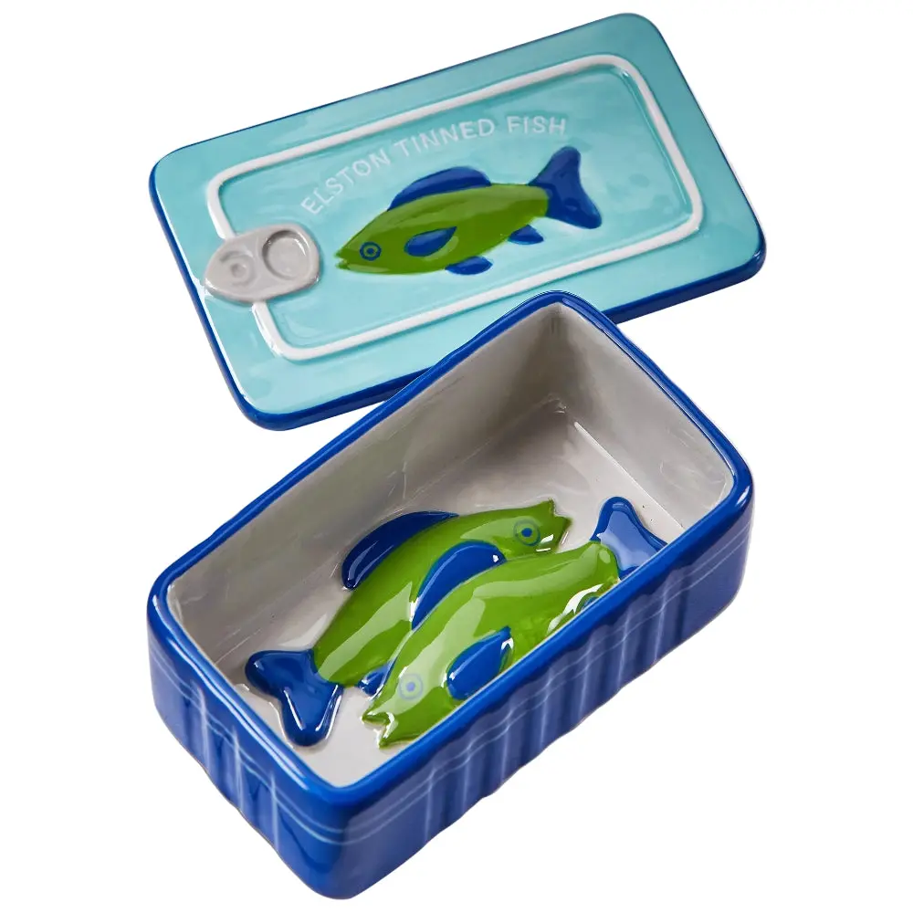 Tag Ceramic Imitation Tinned Fish Trinket Box - 3" X 5" 1