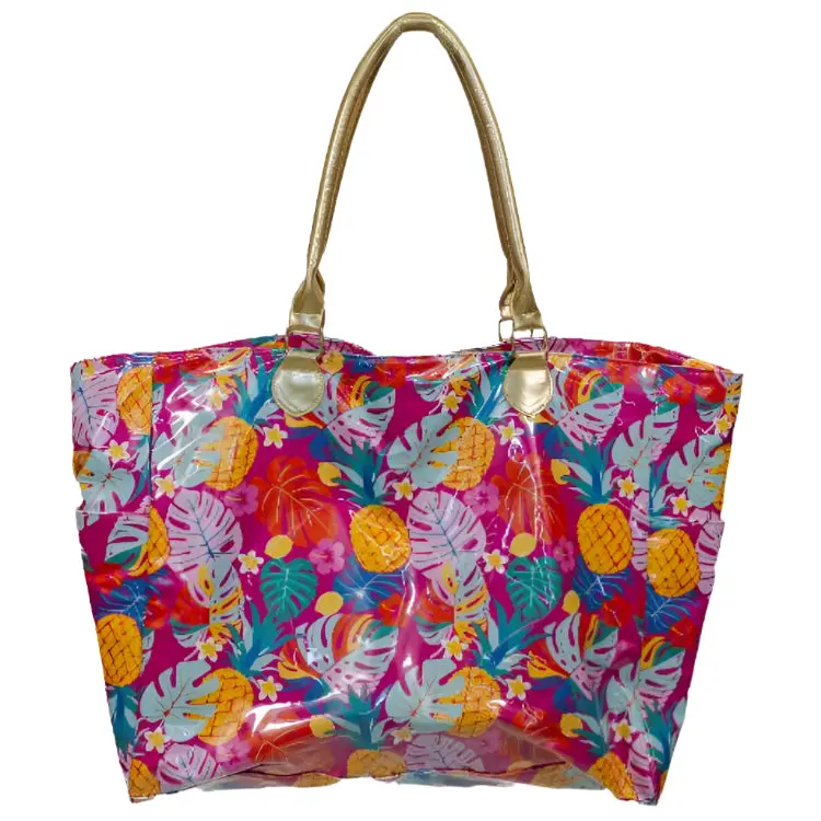 Jane Marie Tropical Pleather Large Tote - 15" X 18" 1