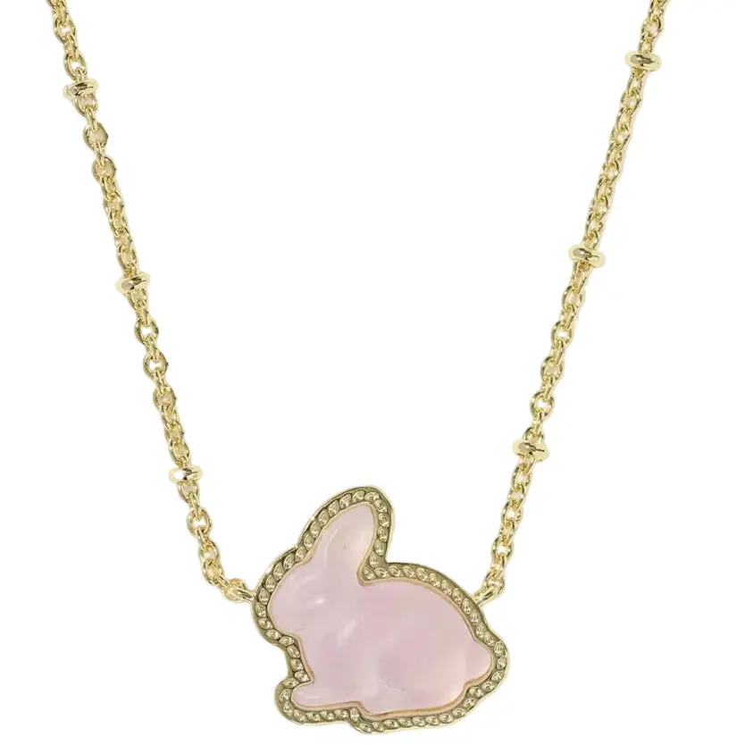 Kendra Scott Gold Pink Glass Bunny Pendant Necklace 1
