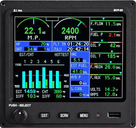 Mvp-50P Glass Panel Engine Monitor For Piston Engine Aircraft 1