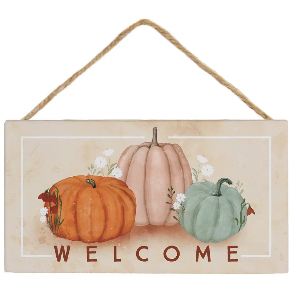 Sincere Surroundings "Welcome" Pumpkins Rustic Wood Sign - 5.5" X 6.5" 1