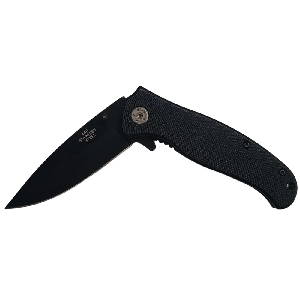 Service Tool Textured Black Stainless Steel Clip-On Folding Knife - 3" 1