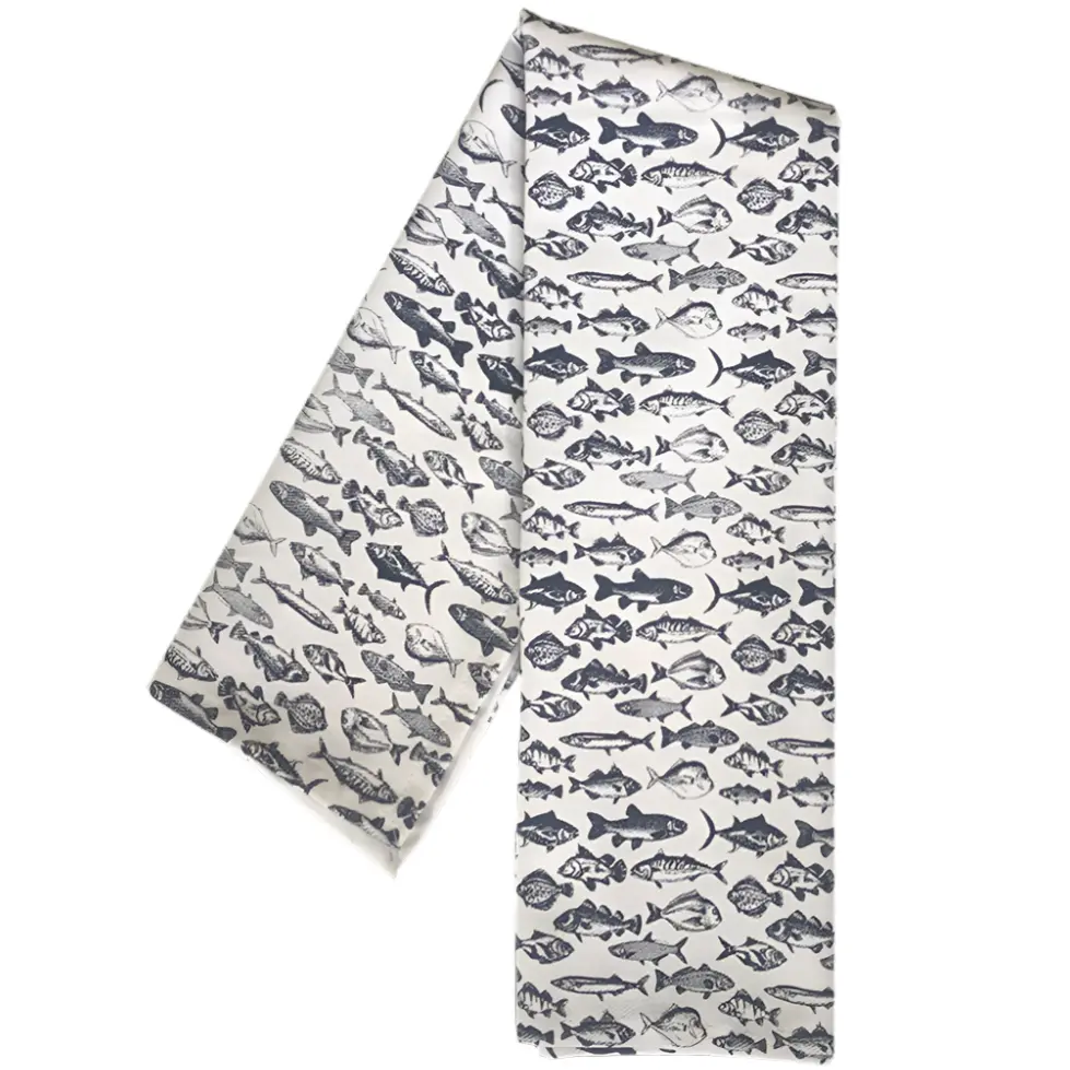 Toadfish Blue & Ivory Fish-Patterned Cotton Tea Towel - 18" X 27" 1