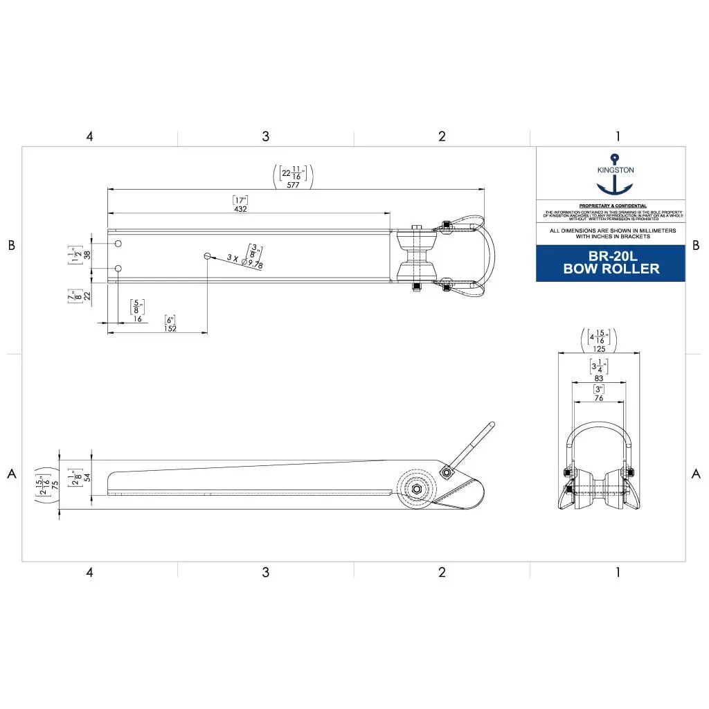 Kingston 24"L X 3-1/4"W Univ. Mirror Bow Roller 2