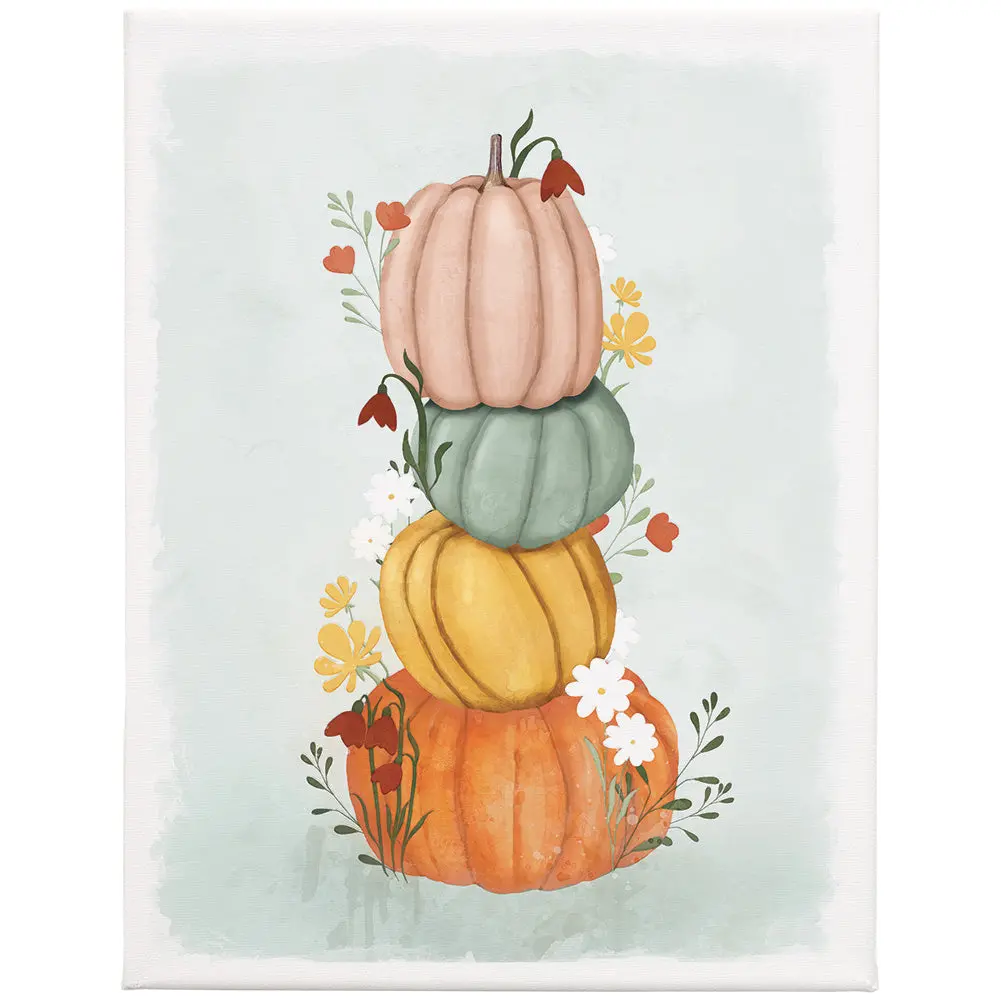 Sincere Surroundings Pumpkin Stack Canvas-Wrap Sign - 9" X 12" 1