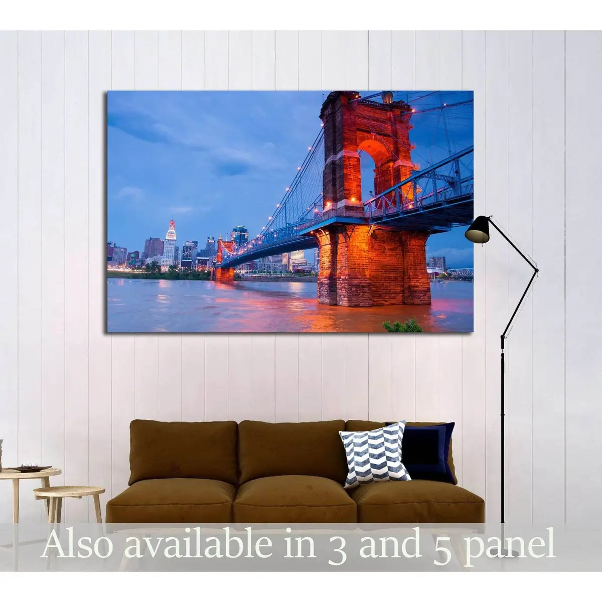 A Beautiful Aged Bridge By The Cincinnati Skyline №2240 Ready To Hang Canvas Print 1
