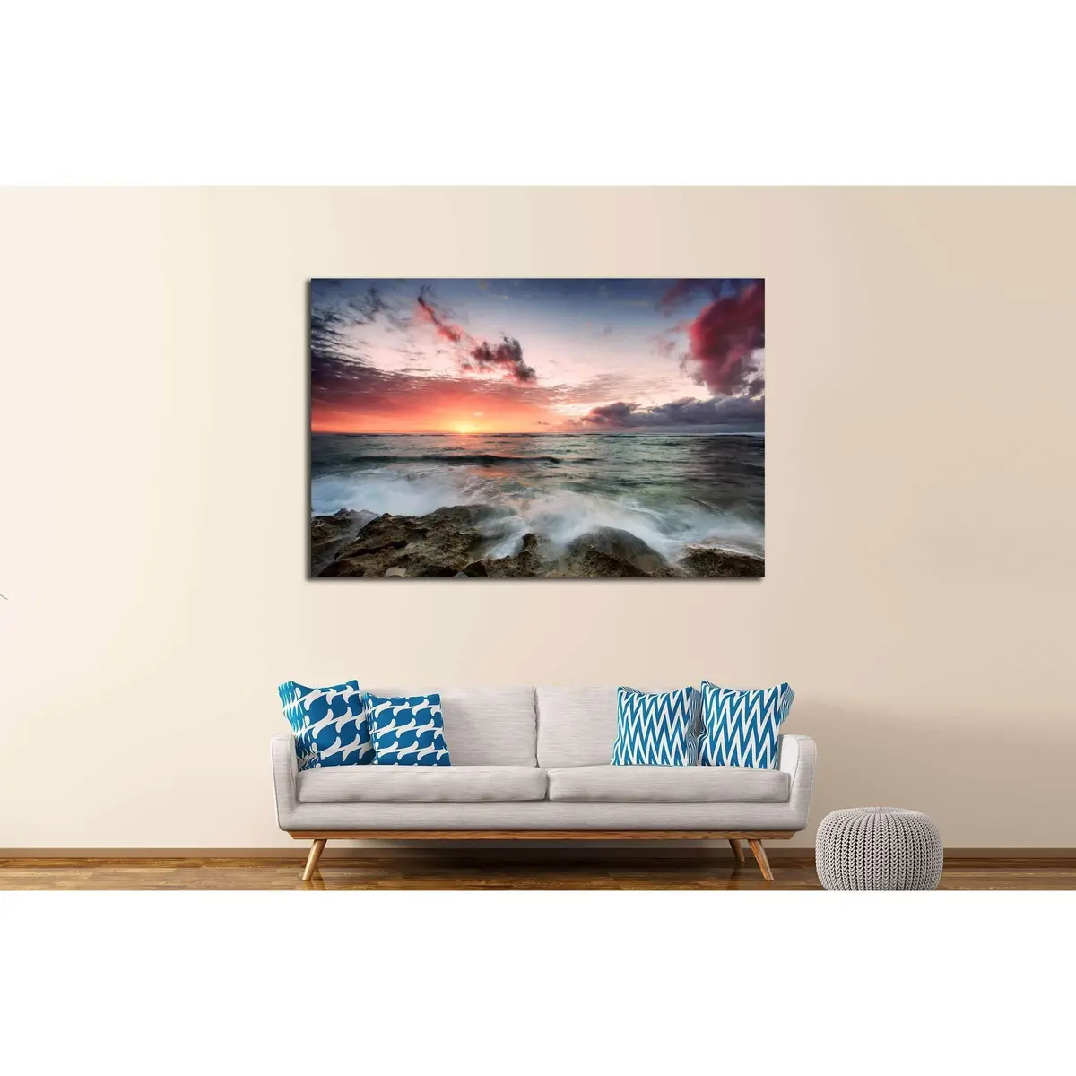 A Cloudy Sunset As Waves Crash Over Rocks №2823 Ready To Hang Canvas Print 3