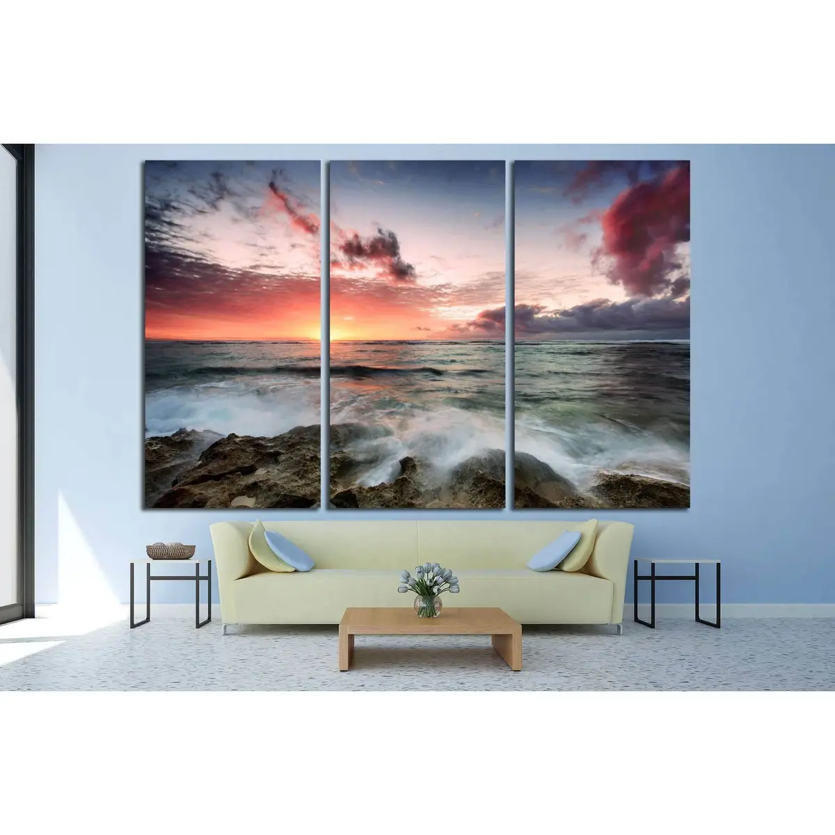 A Cloudy Sunset As Waves Crash Over Rocks №2823 Ready To Hang Canvas Print 5