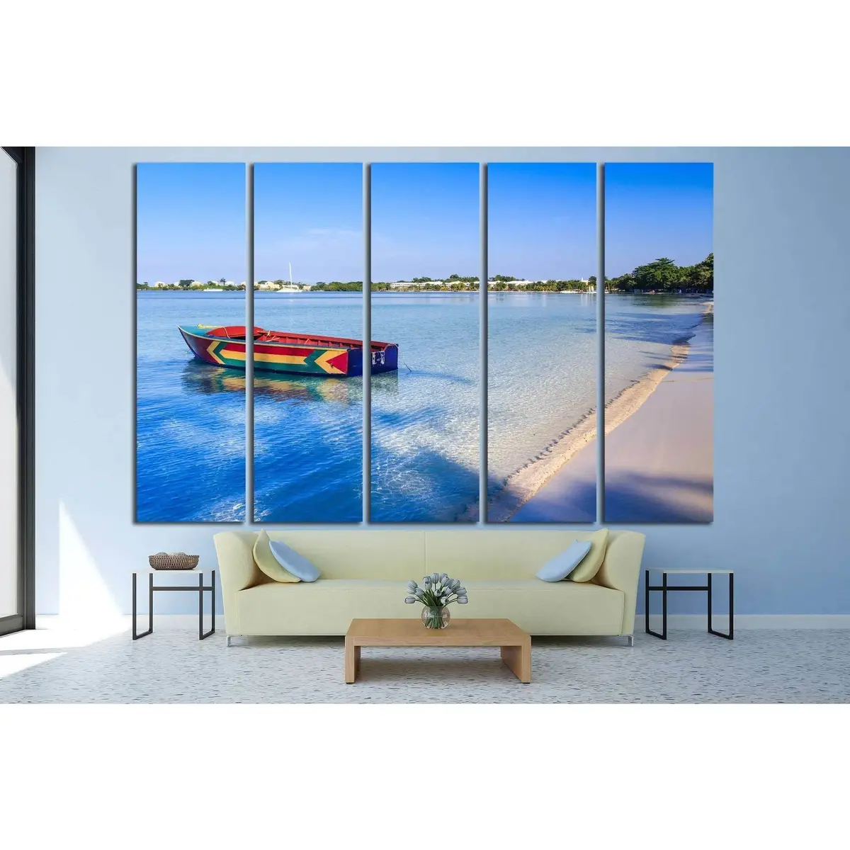 Vibrant Jamaican Fishing Boat Scene at Bloody Bay, Negril — Ready-to-Hang Canvas Wall Art #1413 - Image 3