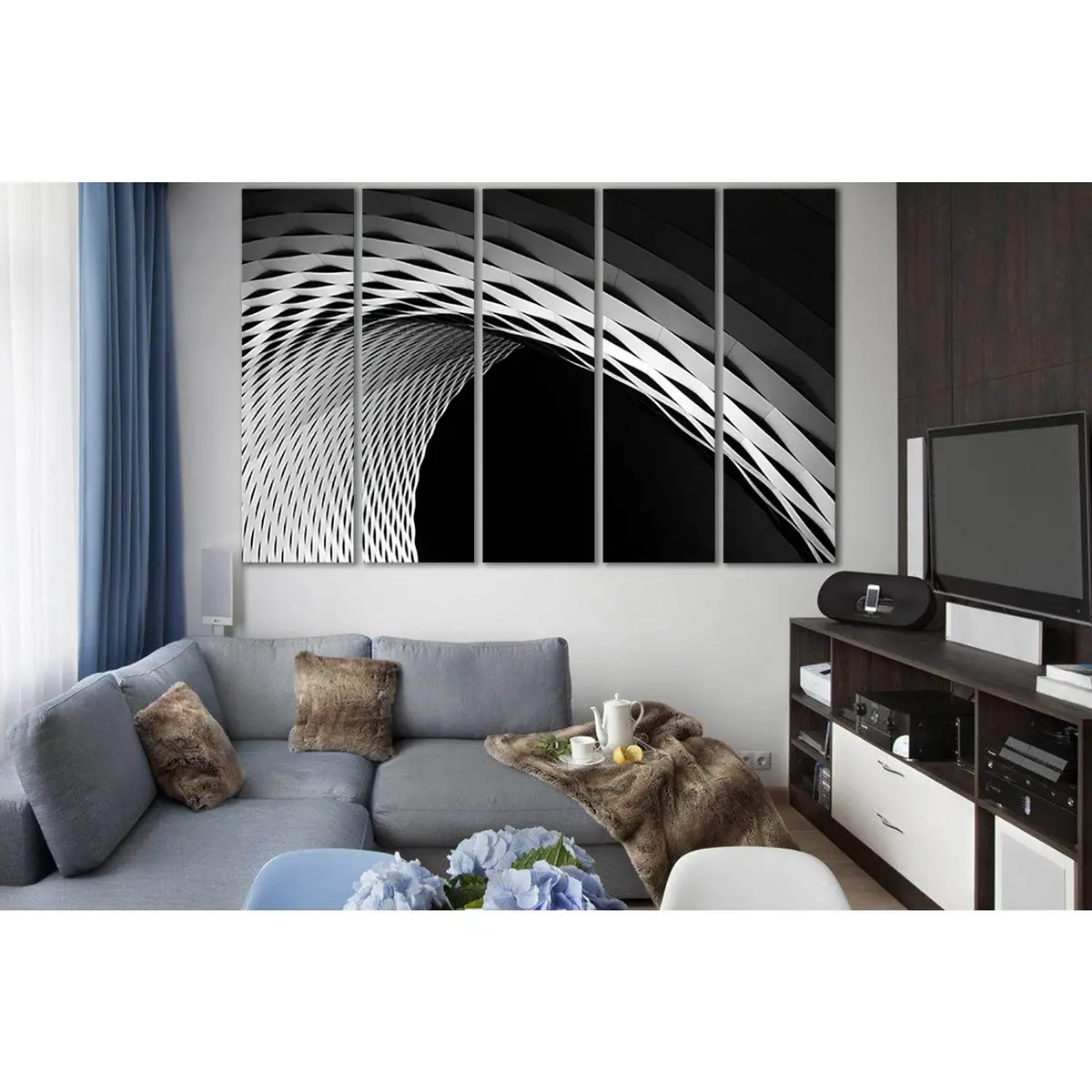 Abstract Curve Latticework Facade Wall Art — SL1411 Canvas Print