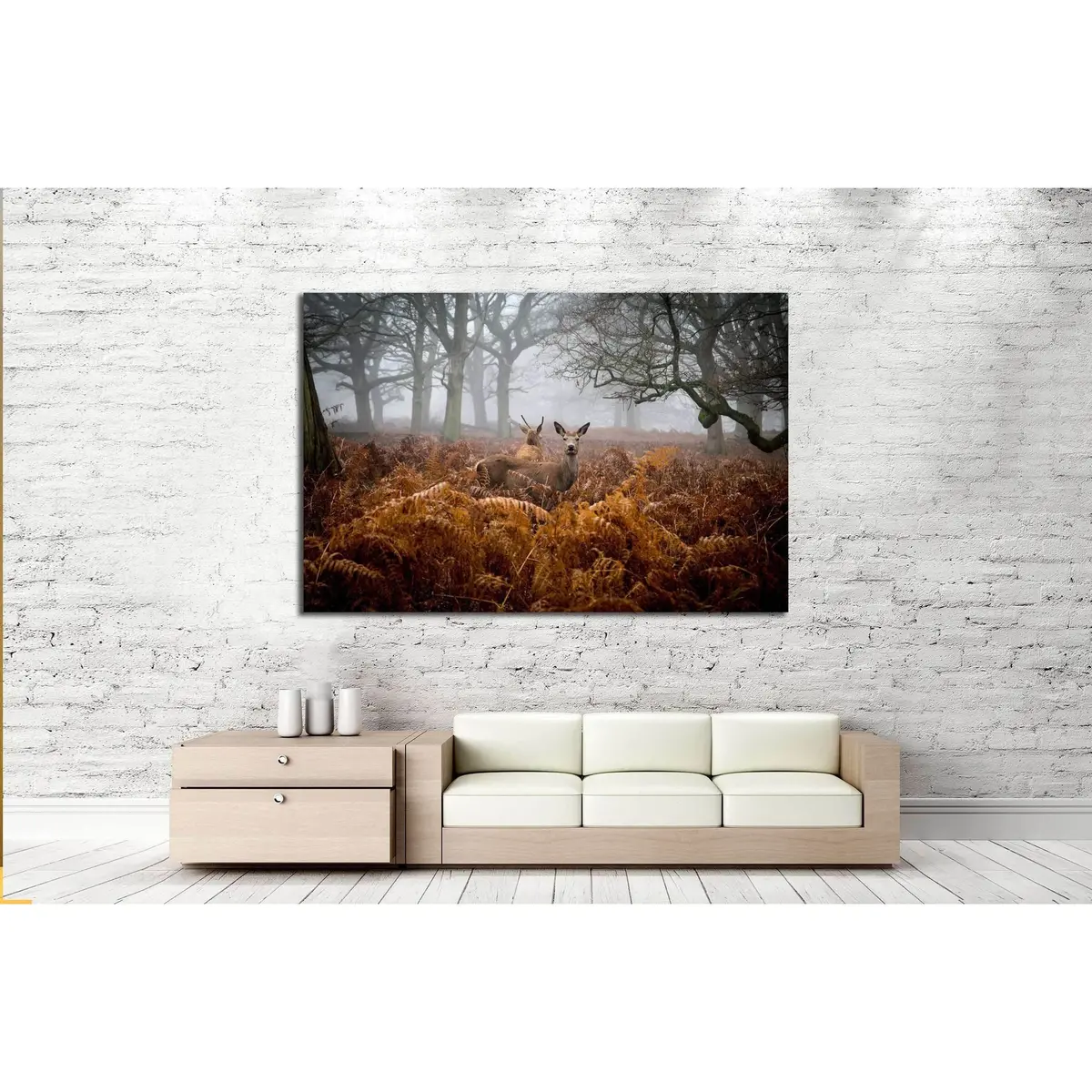 A Deer In The Fog, Richmond Park, London №2379 Ready To Hang Canvas Print 3
