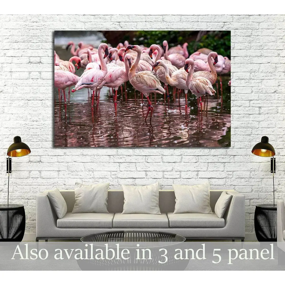 A Flock Of Pink Flamingos And Reflection In The Water №2795 Ready To Hang Canvas Print 1