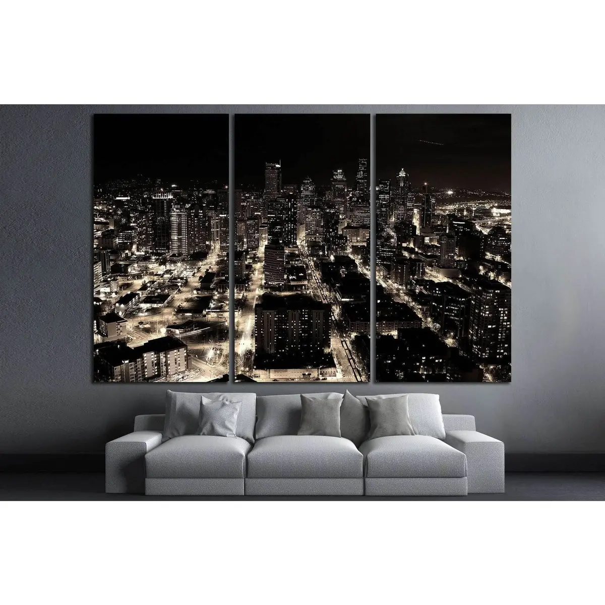 A Night Shot Of The City Of Seattle, Us №1368 Ready To Hang Canvas Print 5