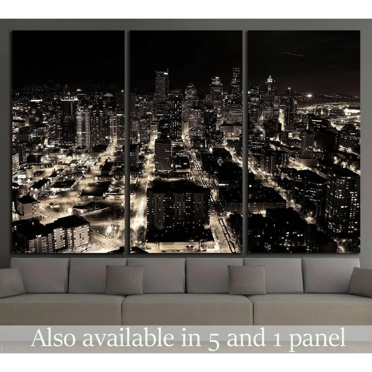 A Night Shot Of The City Of Seattle, Us №1368 Ready To Hang Canvas Print 1