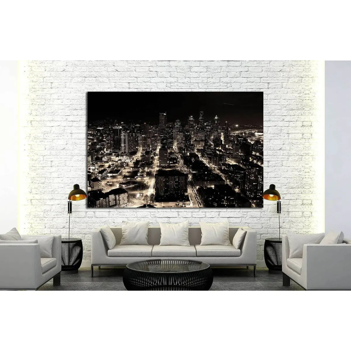 A Night Shot Of The City Of Seattle, Us №1368 Ready To Hang Canvas Print 3
