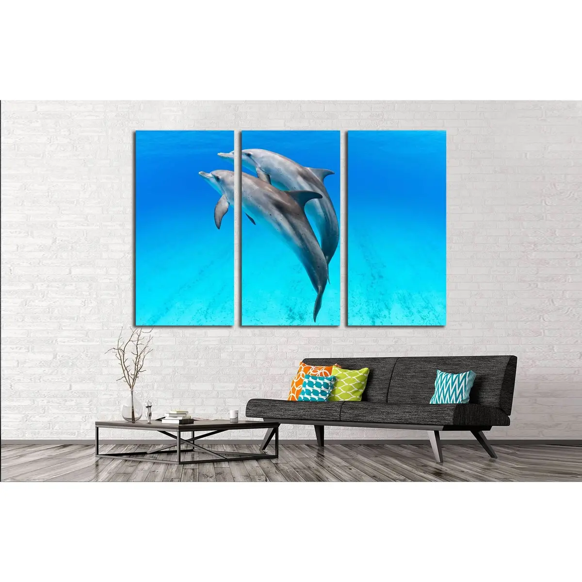 A Playful Dolphin Duo In The Seas Of The Bahamas №2369 Ready To Hang Canvas Print 5