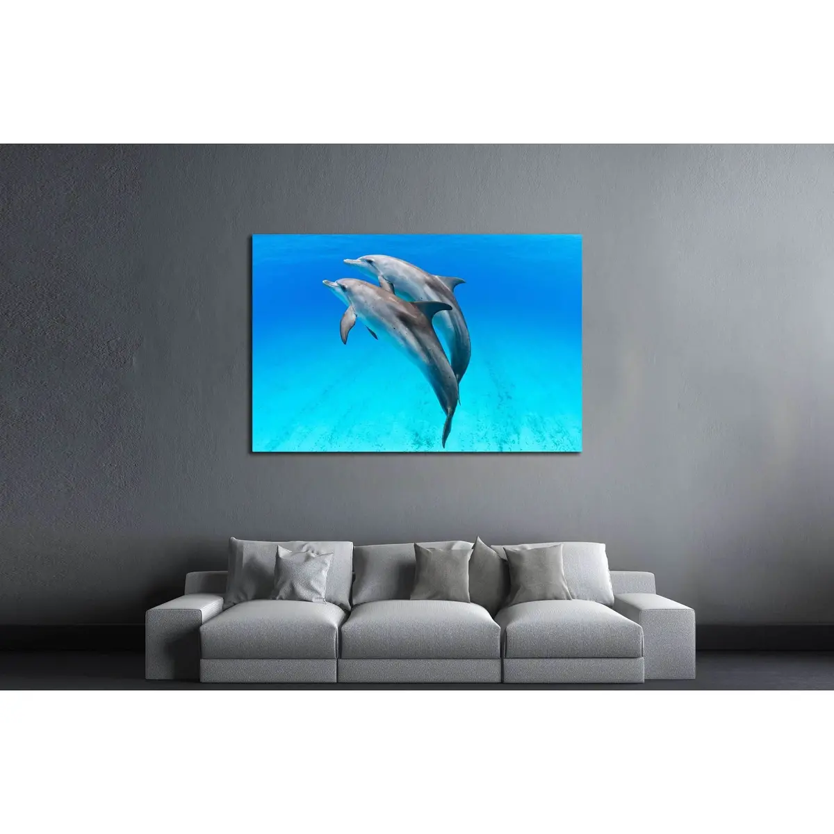 A Playful Dolphin Duo In The Seas Of The Bahamas №2369 Ready To Hang Canvas Print 3