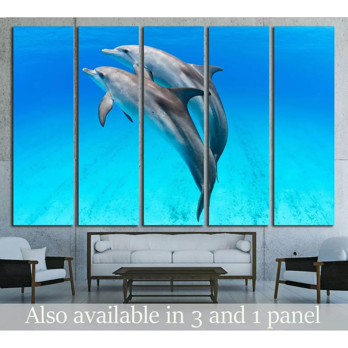 Playful Dolphin Pair Canvas Art Print №2369 – Ready-to-Hang Bahamas Seascape